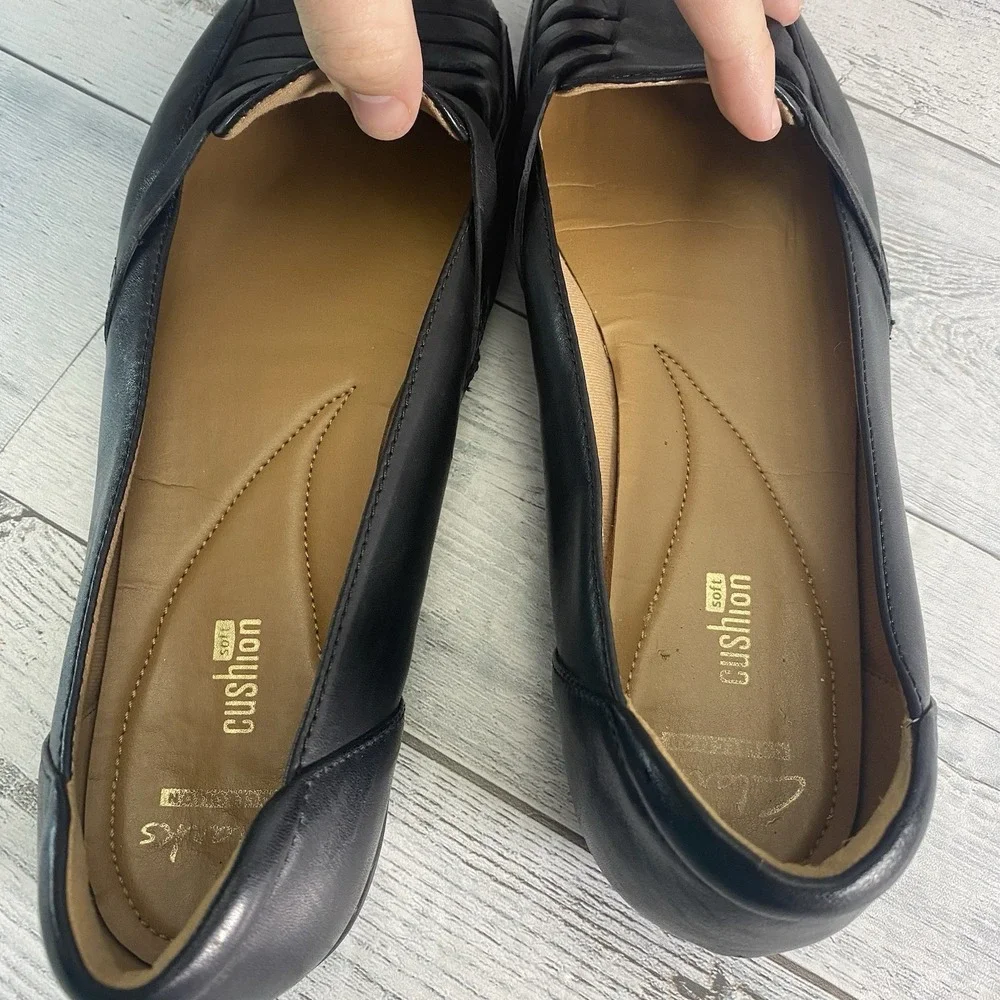 Clarks Gracelin Gemma Shoes Womens 9.5 Wide Black Leather Comfort Classic Flats